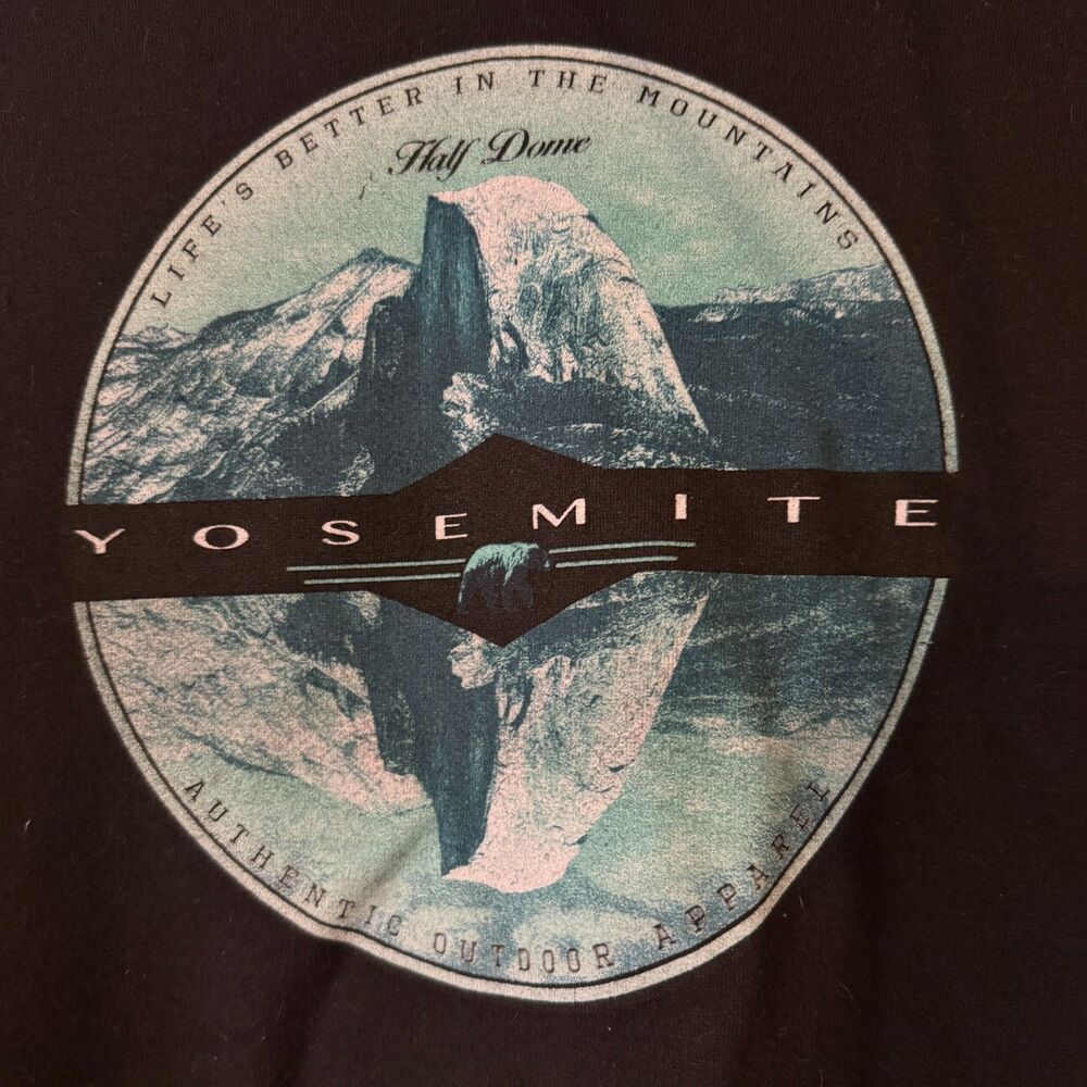 Yosemite Half Dome Mens Graphic Hoodie Large Black Pocket Cotton‎ Blend Park
